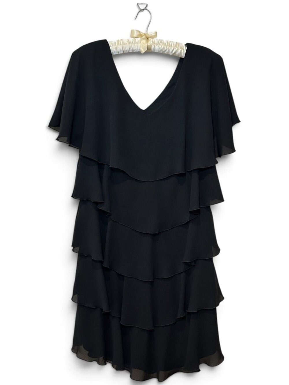 Vintage 1980s Patra Chiffon Ruffle Dress Black Size 12 Flowy Flutter Fairycore